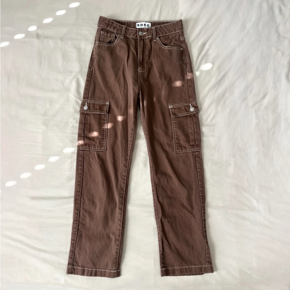 Brown Cargo Pants with Contrast Stitching